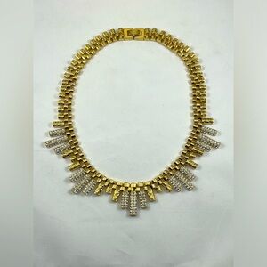 COACH Vintage Signature C’s Gold & Clear Rhinestone Choker 17” Necklace